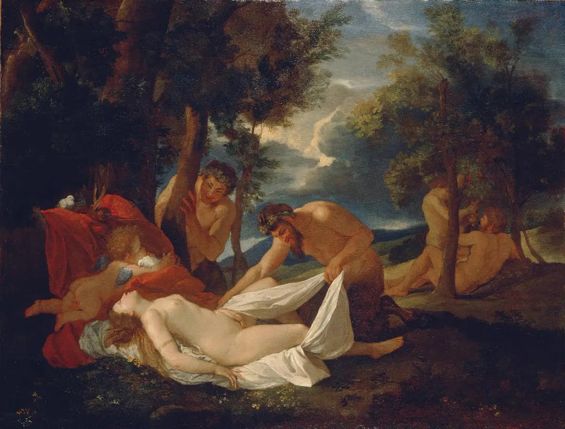 Śpiąca Wenus zaskoczona przez satyry - Nicolas Poussin