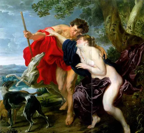 Wenus próbująca powstrzymać Adonisa od pójścia na polowanie - Antoine van Dyck