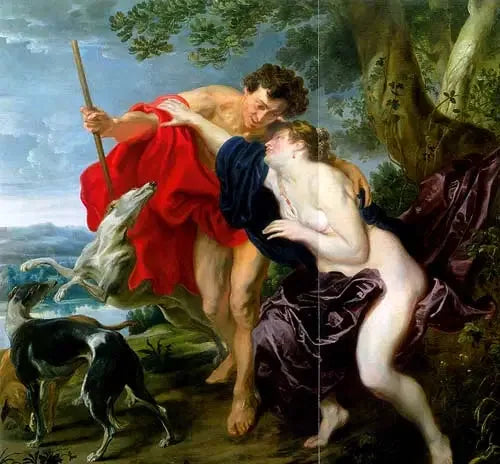 Wenus próbująca powstrzymać Adonisa od pójścia na polowanie - Antoine van Dyck
