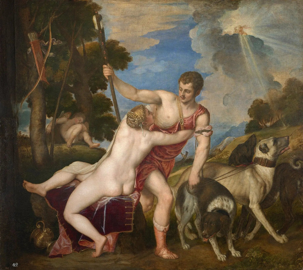 Vénus et Adonis - Titian image 1 copie peinte à la main à l’huile