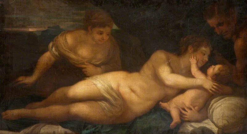 Wenus i Kupidyn z satyrem (dawniej znany jako „Nagie leżące”) - Luca Giordano