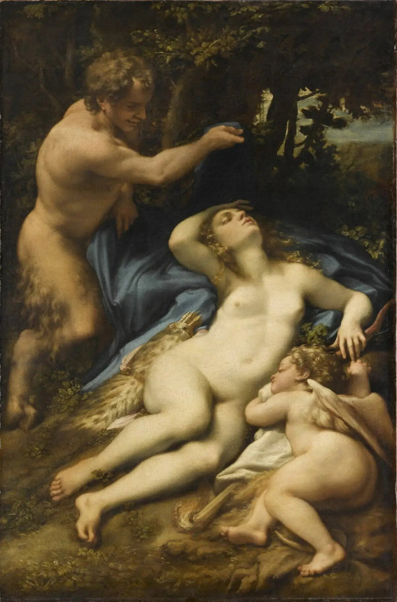 Wenus, Satyr i Kupidyn - Antonio da Correggio