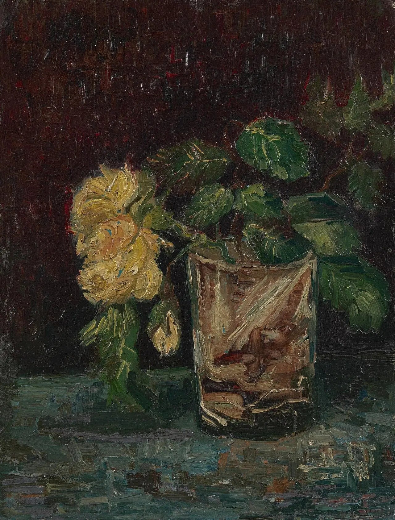 Verre avec des roses jaunes - Vincent van Gogh image 1 reproduction artisanale de tableau