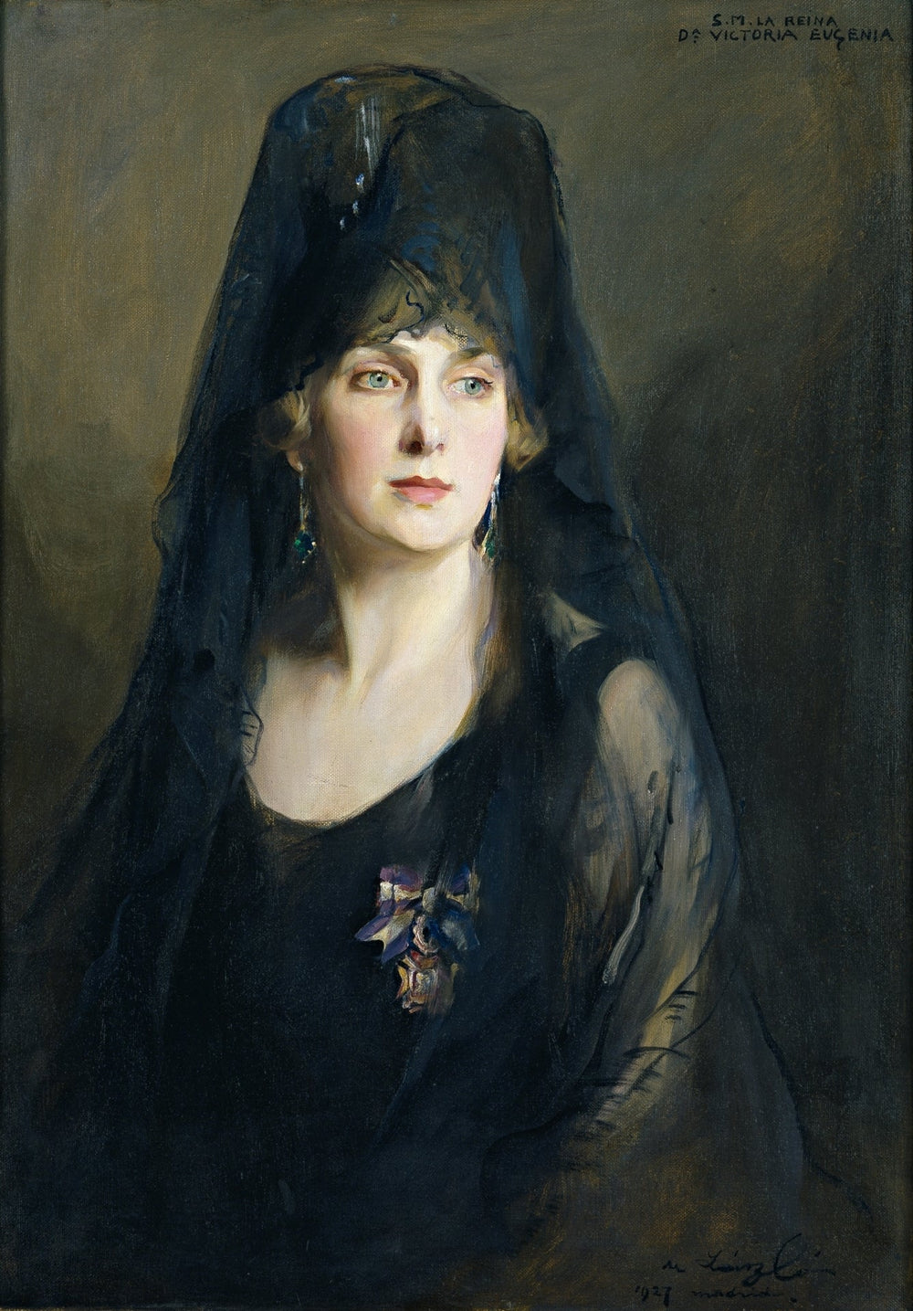 Victoria Eugénie de Battenberg avec une mantille - Philip de László image 1 reproduction artisanale de tableau
