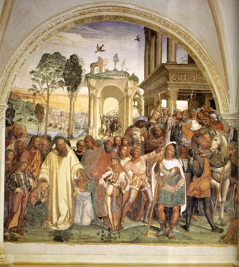 Życie świętego Benedykta, Scena 12 Benedyk otrzymuje dwóch młodych Rzymian, Maur i Placide - Il Sodoma (Giovanni Antonio Bazzi)