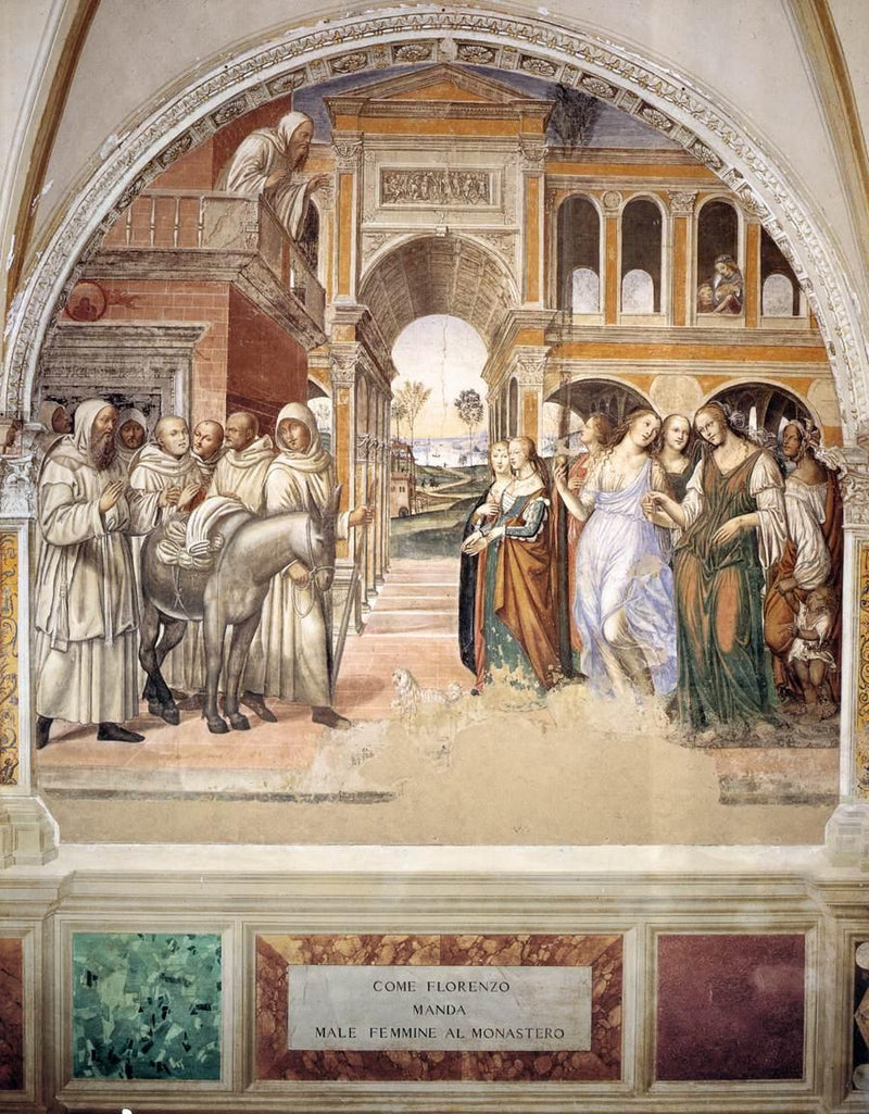 Życie świętego Benedykta, scena 19: Benedykt odsyła prostytutki - Il Sodoma (Giovanni Antonio Bazzi)