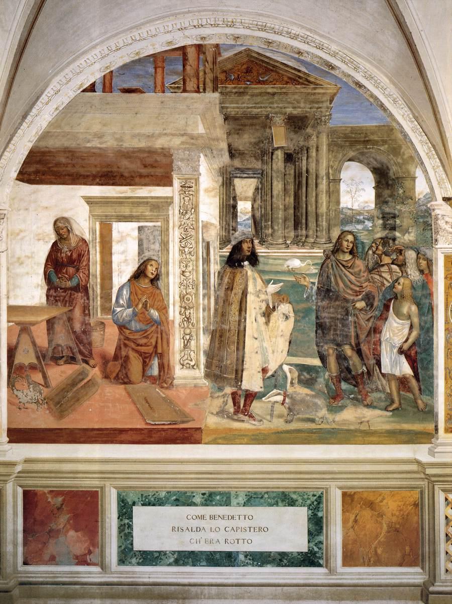 Życie świętego Benedykta, Scena 3 Benedykty naprawia stłuczony sito - Il Sodoma (Giovanni Antonio Bazzi)