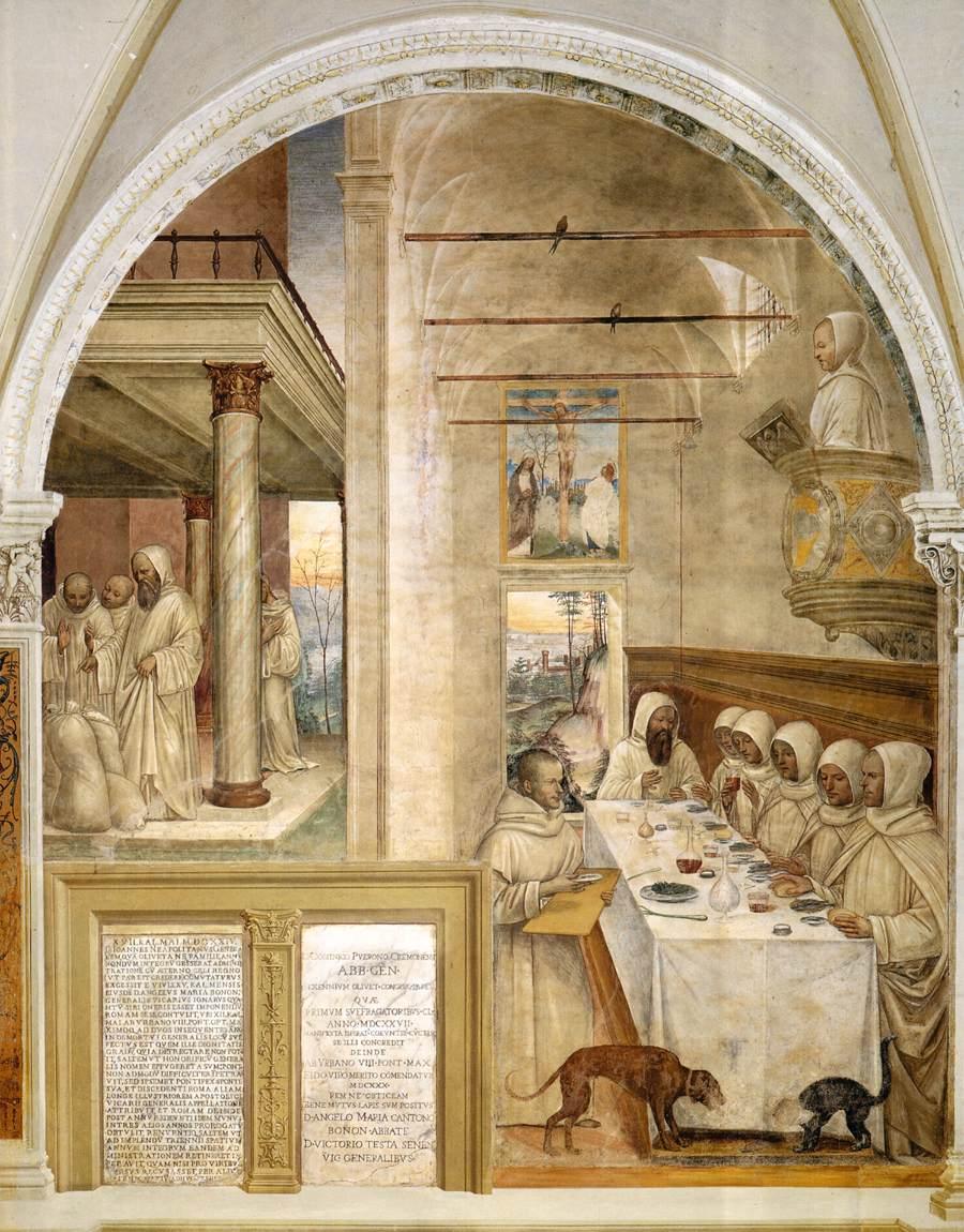 Życie świętego Benedykta, scena 31: Benedykta karmi mnicha - Il Sodoma (Giovanni Antonio Bazzi)