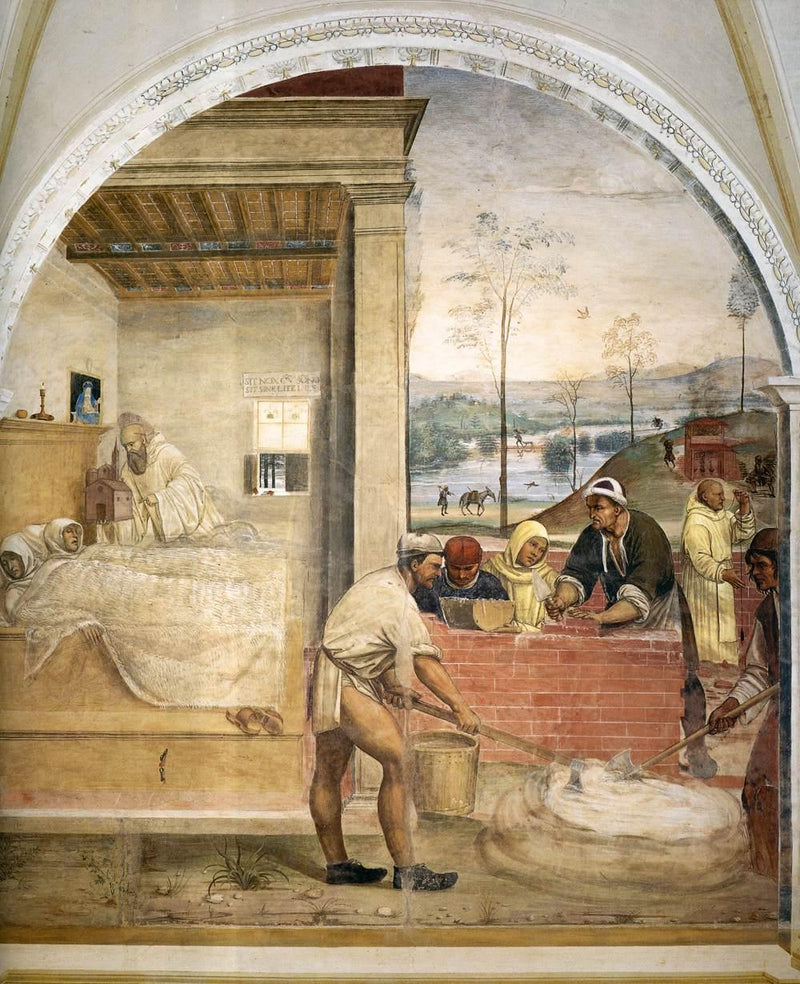 Życie świętego Benedykta, scena 32: Benedykt ukazuje się we śnie dwóm mnichom - Il Sodoma (Giovanni Antonio Bazzi)