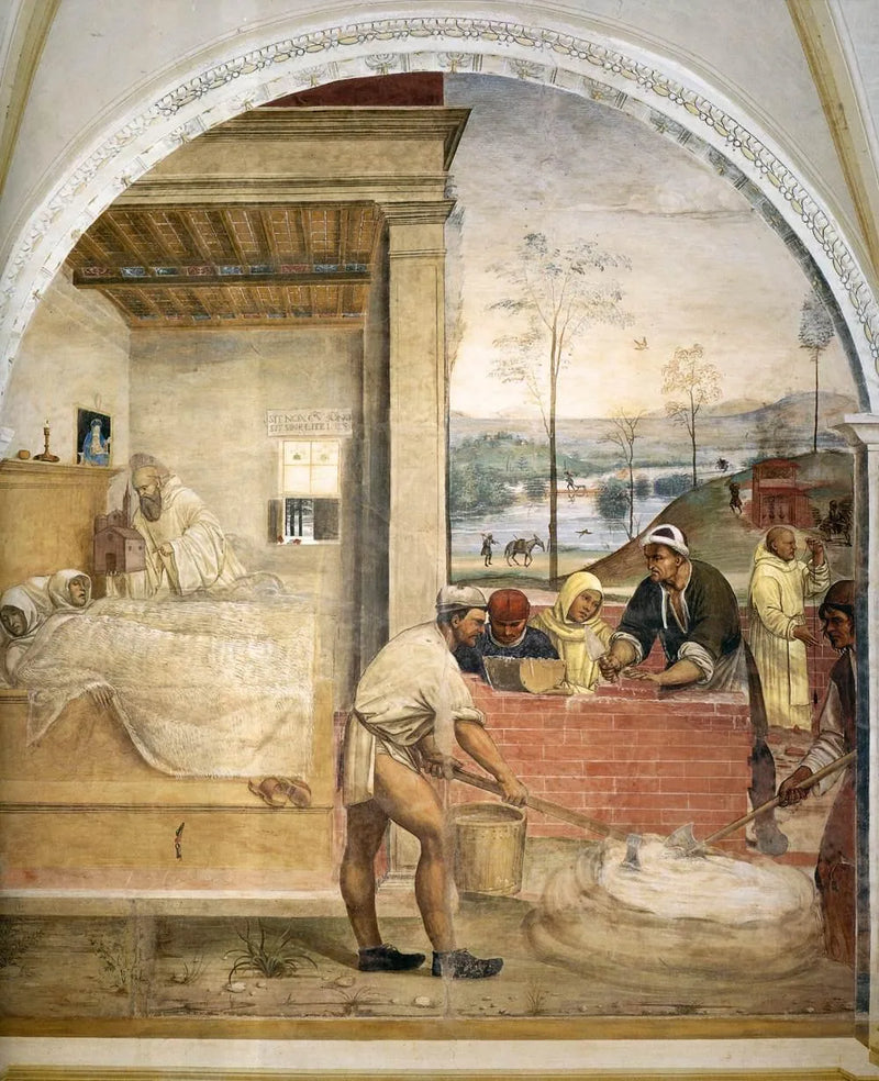 Życie świętego Benedykta, scena 32: Benedykt ukazuje się we śnie dwóm mnichom - Il Sodoma (Giovanni Antonio Bazzi)