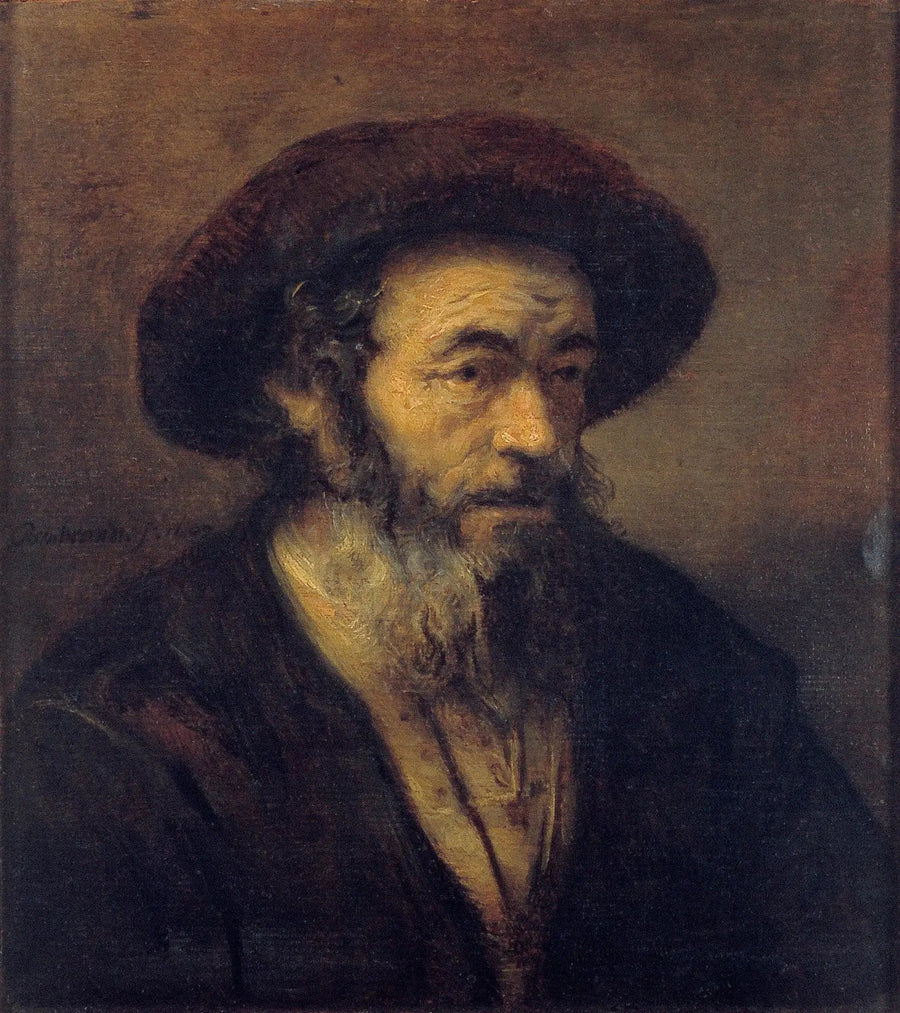 Stary mężczyzna z brodą patrzący w prawo - Rembrandt
