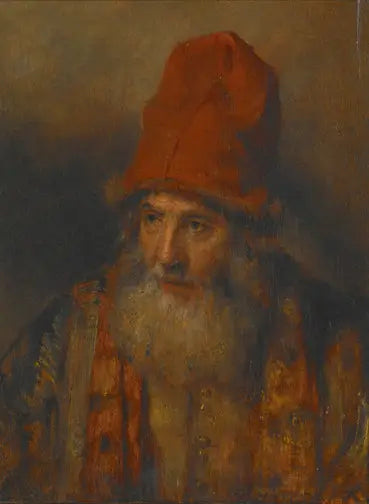 Stary mężczyzna w dużym kapeluszu z futrzanym brzegiem - Rembrandt