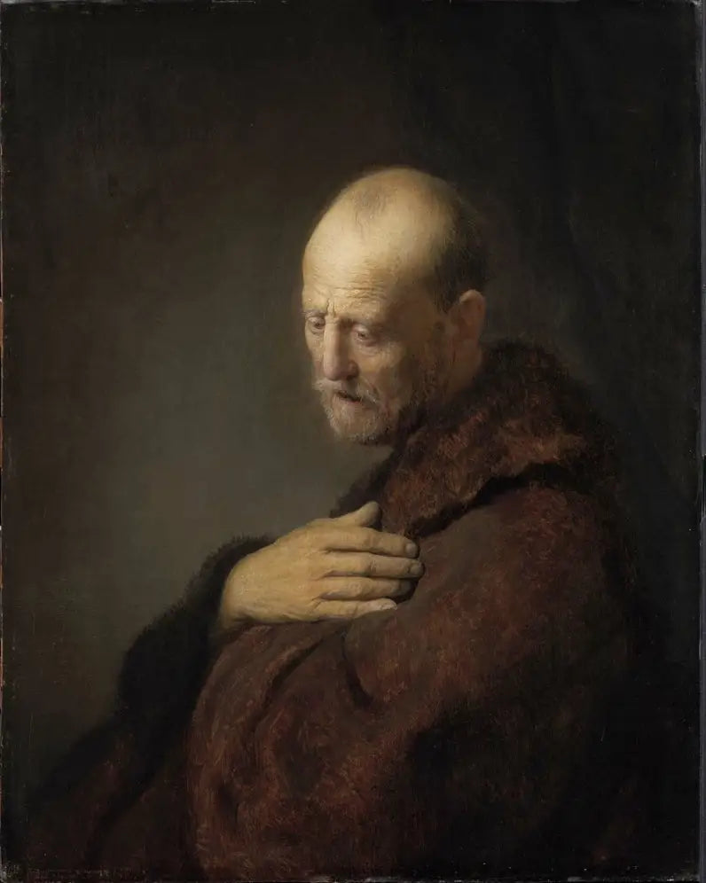 Reproduction du tableau « Vieil homme en prière - Rembrandt » par Alpha Reproduction en peinture à l’huile