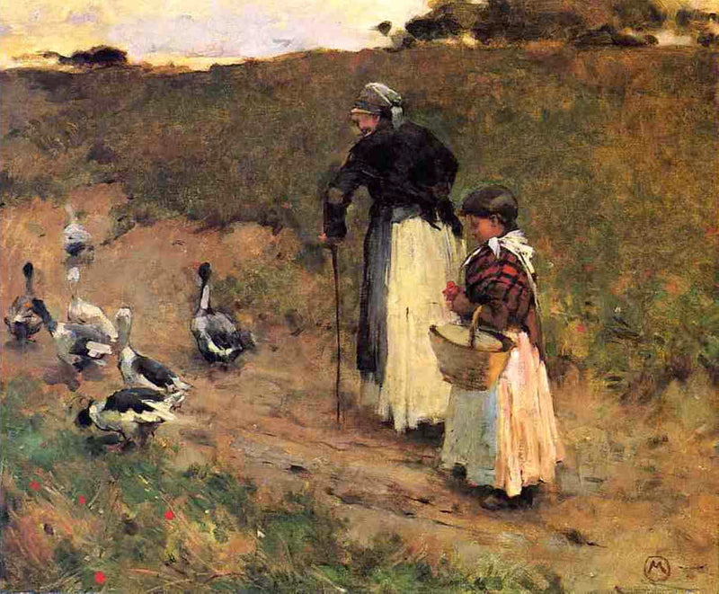 Stara kobieta z dzieckiem i gęsią - Willard Metcalf