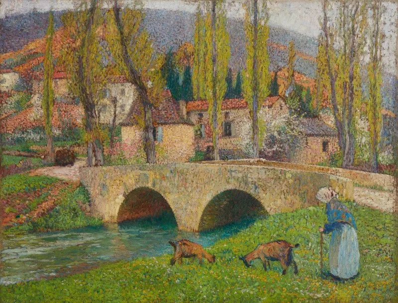 Vieille femme menant deux chèvres près du pont de Labastide du Vert - Henri-Jean Guillaume Martin image 1 reproduction réalisée par Alpha Reproduction