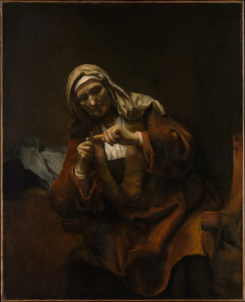 Stara kobieta obcinająca paznokcie - Rembrandt