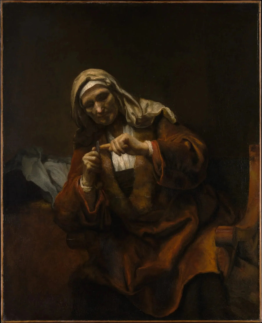 Stara kobieta obcinająca paznokcie - Rembrandt