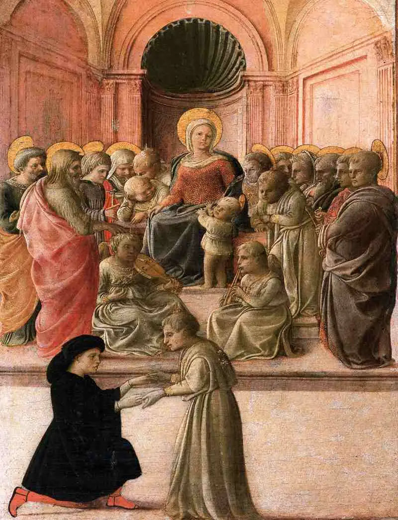 Dziewica z Dzieciątkiem z świętymi, aniołami i darczyńcą - Fra Filippo Lippi