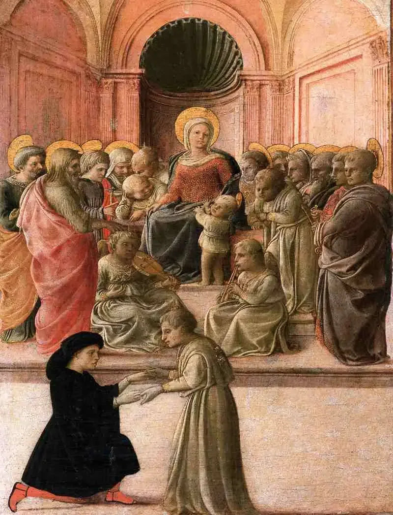 Dziewica z Dzieciątkiem z świętymi, aniołami i darczyńcą - Fra Filippo Lippi