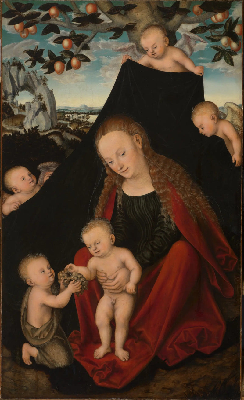 Dziewica z Dzieciątkiem z młodym świętym Janem Chrzcicielem i aniołami - Lucas Cranach Starszy