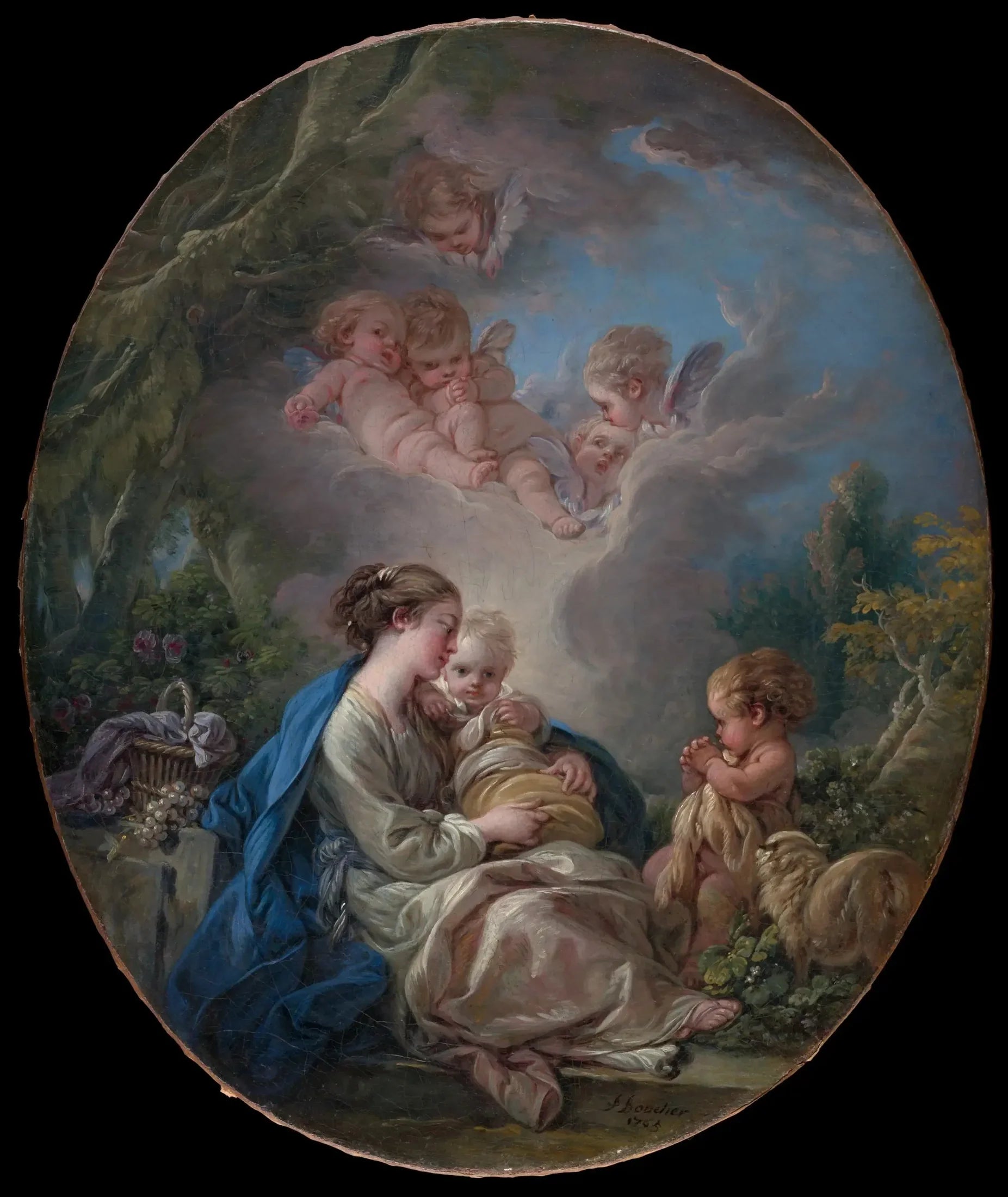 Vierge à l'Enfant avec le jeune saint Jean-Baptiste et des anges - François Boucher image 1 tableau peint à l’huile sur toile
