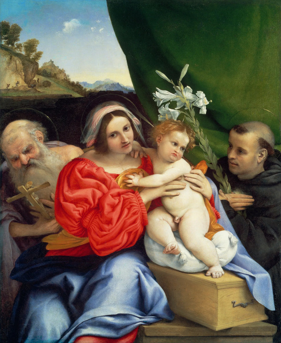 Dziewica z Dzieciątkiem z świętymi Jerzym i Mikołajem z Tolentino - Lorenzo Lotto