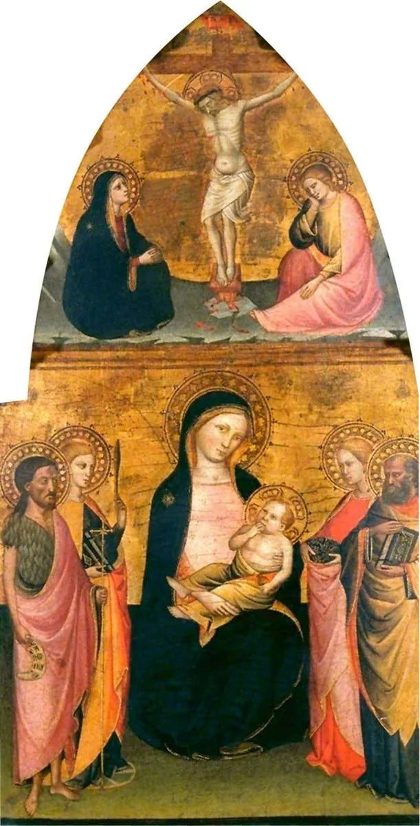 Dziewica z Dzieciątkiem z czterema świętymi i ukrzyżowanym Chrystusem - Jacopo di Cione