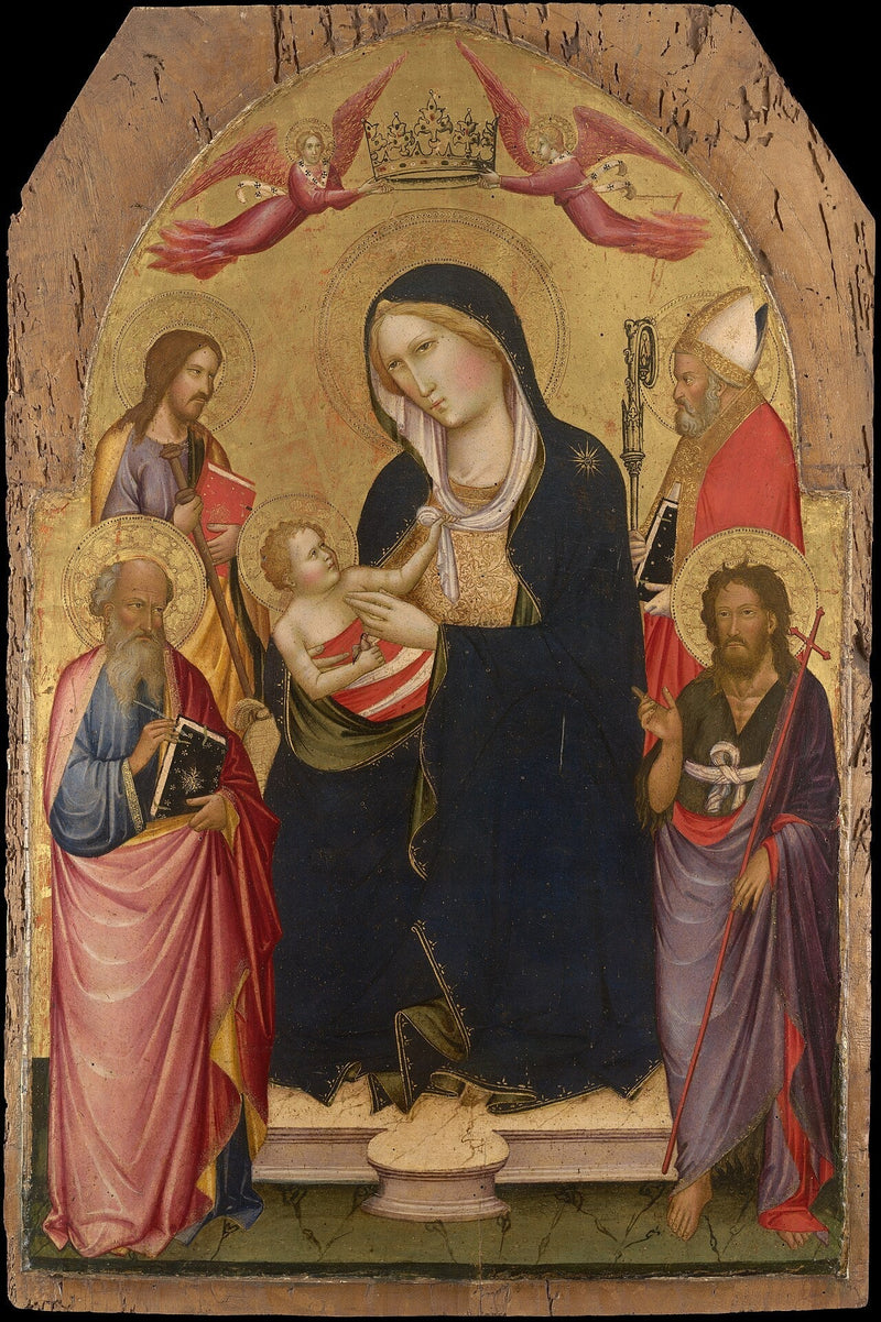 Dziewica z Dzieciątkiem z świętym Janem Ewangelistą, świętym Janem Chrzcicielem, świętym Jakubem z Compostelle i świętym Mikołajem z Bari - Agnolo Gaddi