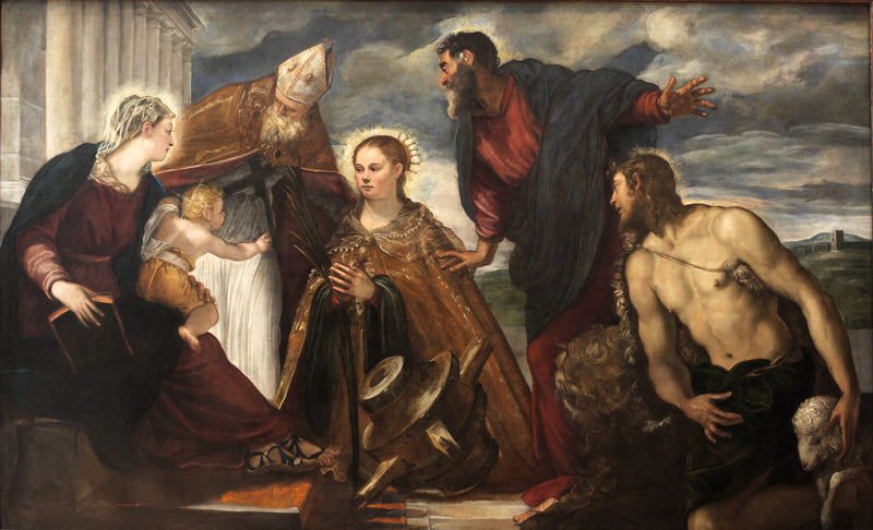 Dziewica z Dzieciątkiem, z świętą Katarzyną, świętym Augustynem, świętym Markiem i świętym Janem Chrzcicielem - Jacopo Tintoretto