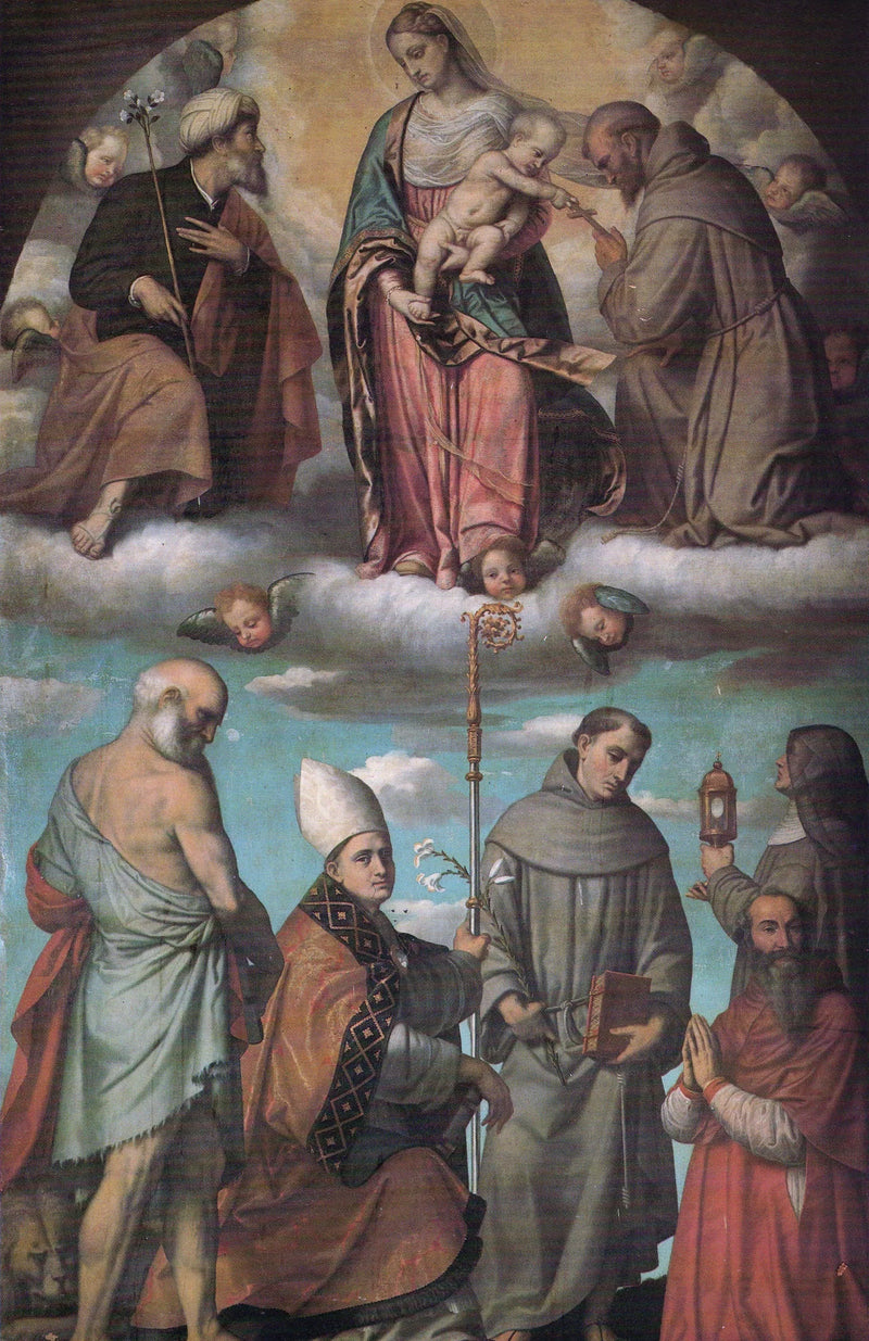 Dziewica z Dzieciątkiem w chwale z świętymi Józefem i Franciszkiem - Alessandro Bonvicino