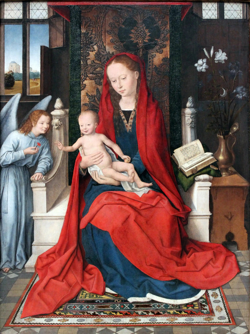 Dziewica z Dzieciątkiem na tronie z aniołem - Hans Memling