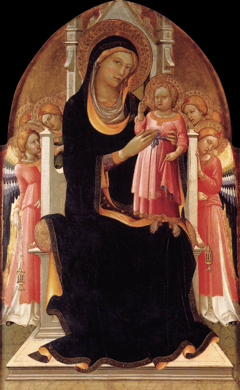 Dziewica z Dzieciątkiem na tronie z sześcioma aniołami - Lorenzo Monaco