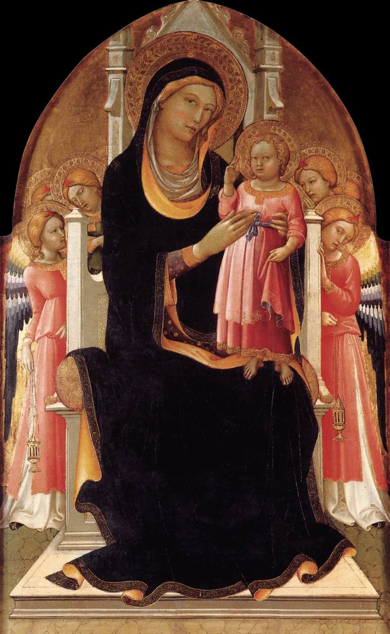 Dziewica z Dzieciątkiem na tronie z sześcioma aniołami - Lorenzo Monaco