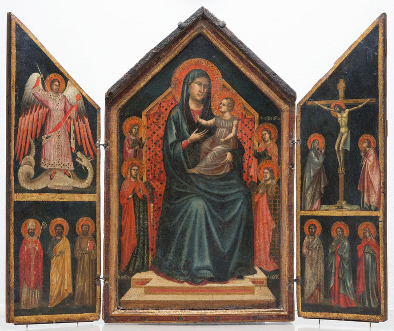 Dziewica z Dzieciątkiem na tronie z świętymi Łucją, Małgorzatą, Marią Magdaleną i Katarzyną z Aleksandrii - Mistrz Świętej Cecylii