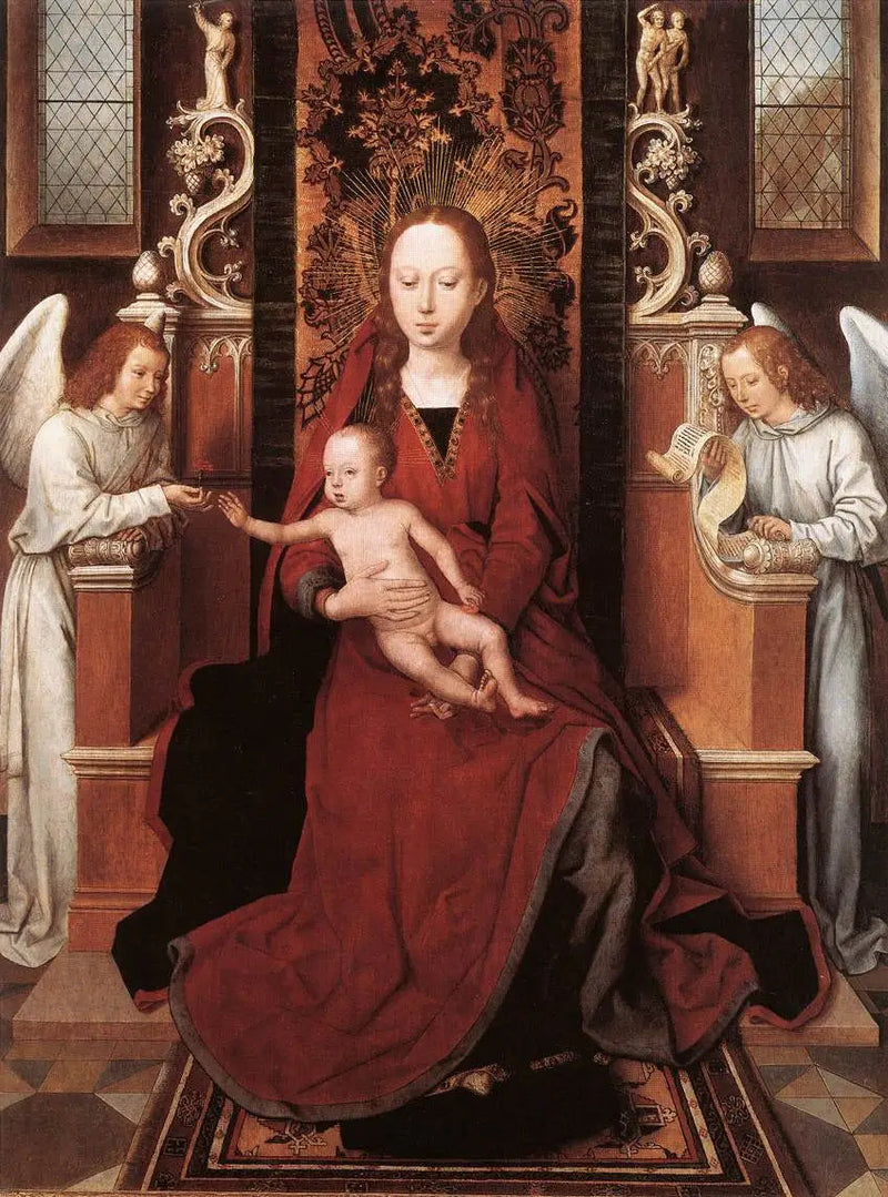 Dziewica na tronie z Dzieciątkiem i dwoma aniołami - Hans Memling