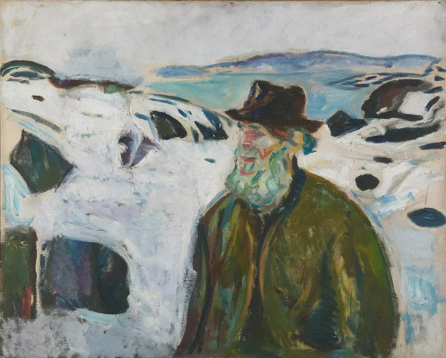 Stary rybak na pokrytym śniegiem wybrzeżu - Edvard Munch