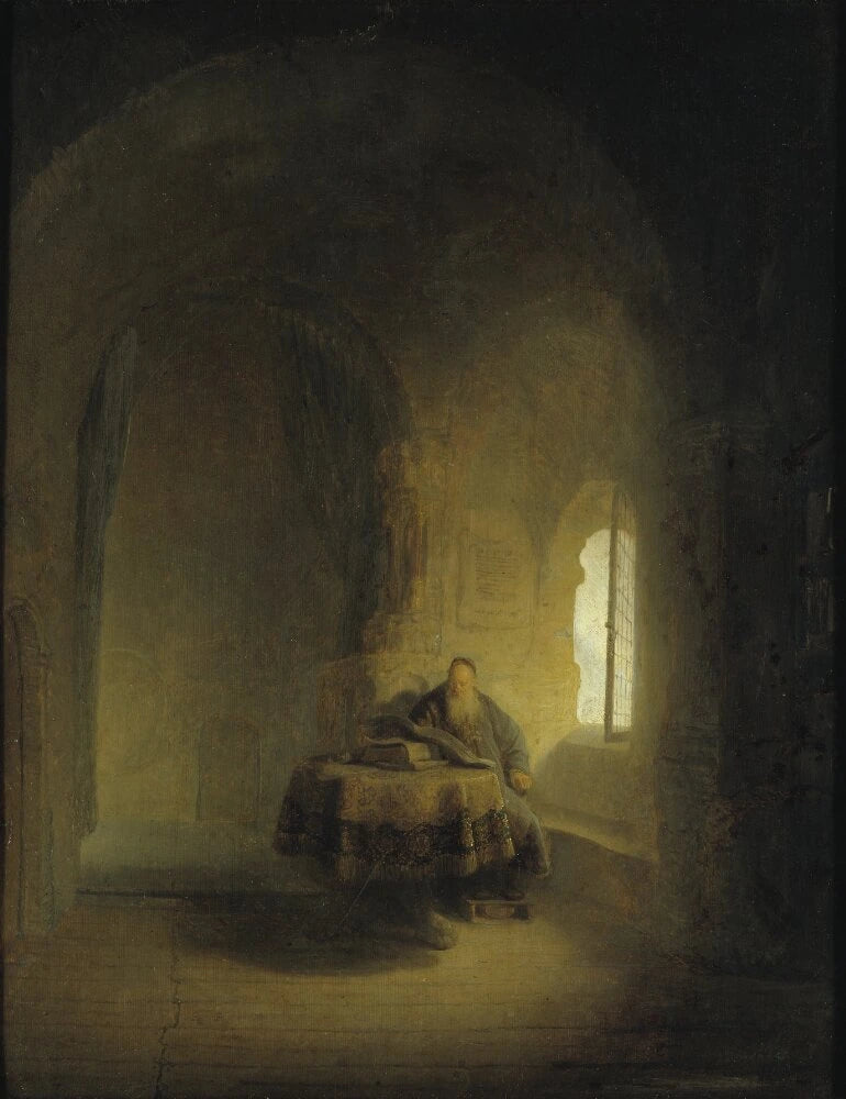 Stary uczony przy oknie w sklepionej izbie - Rembrandt