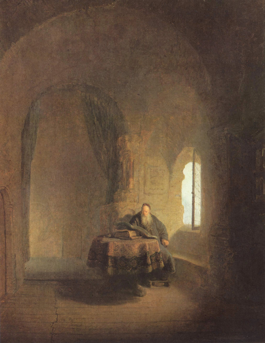 Stary uczony w sklepionej izbie - Rembrandt