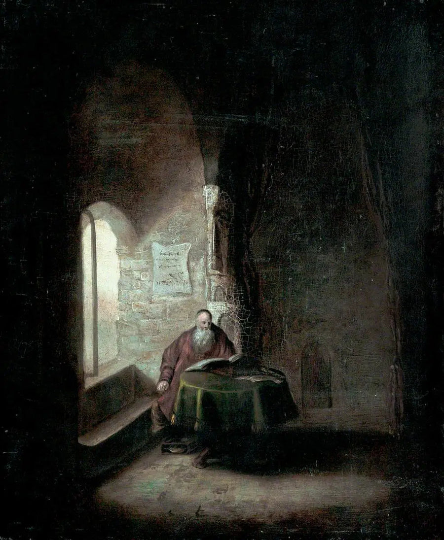 Stary uczony w sklepionej izbie - Rembrandt