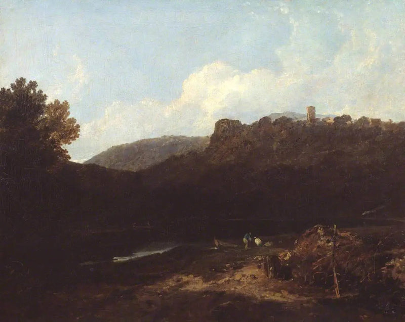 Widok w Walii: Scena górska z wioską i zamkiem - Wieczór - J. M. W. Turner
