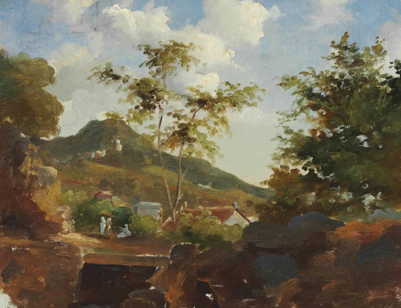 Wioska u stóp wzgórza - Camille Pissarro