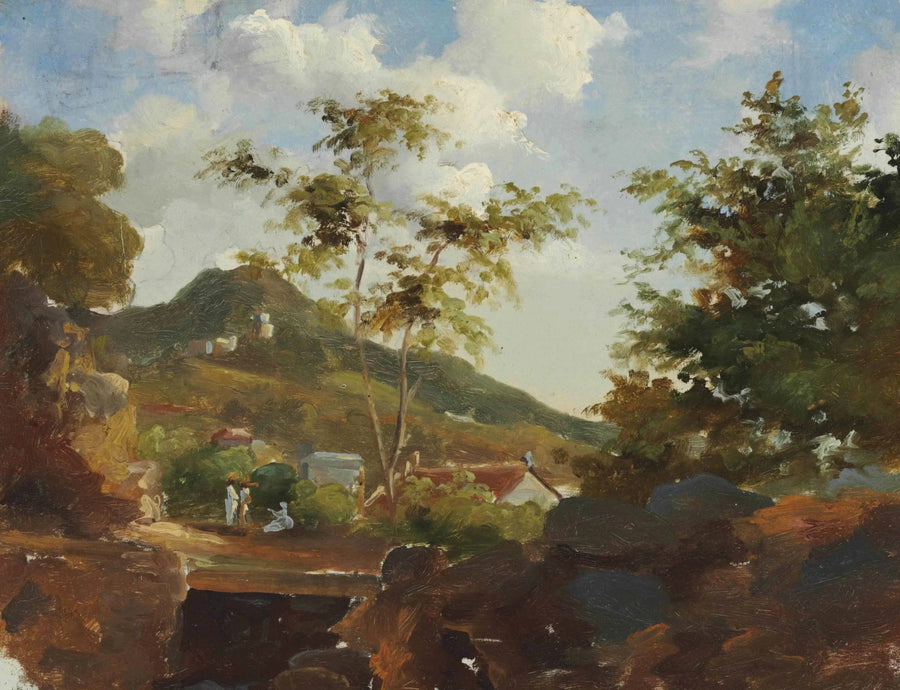 Wioska u stóp wzgórza - Camille Pissarro