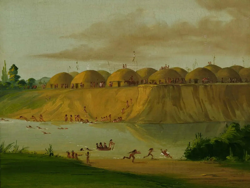 Wioska Hidatsa, chaty pokryte ziemią, nad rzeką Knife, 1810 mil na północ od Saint-Louis - George Catlin
