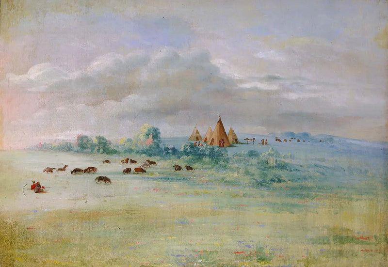 Wioska Sioux, jezioro Calhoun, w pobliżu Fort Snelling - George Catlin