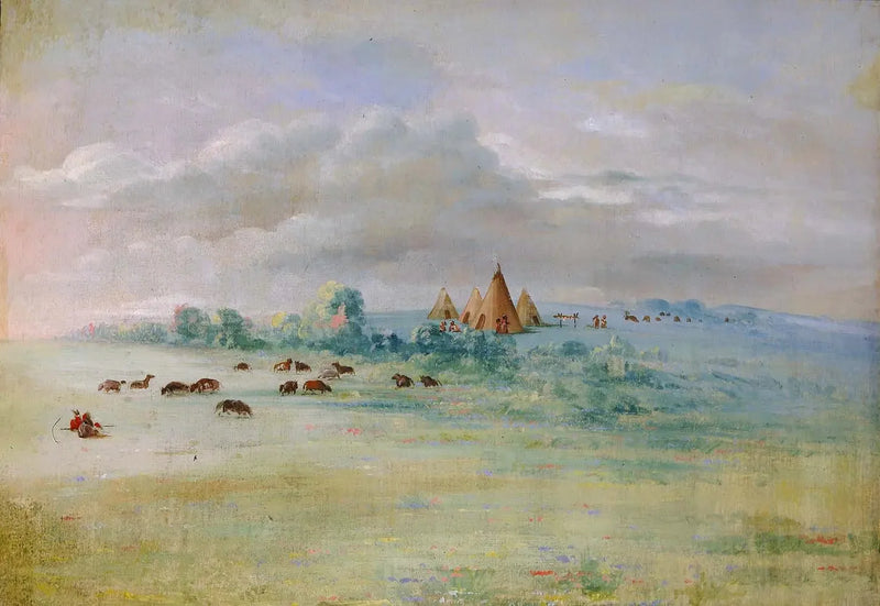 Wioska Sioux, jezioro Calhoun, w pobliżu Fort Snelling - George Catlin