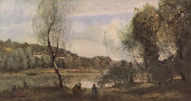 Ville d'Avray, staw przy brzozie przed willami - Jean-Baptiste Camille Corot