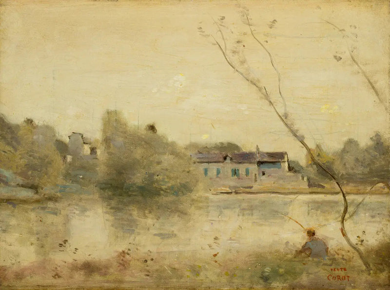 Ville-d'Avray. Staw, małe pochylone drzewa na pierwszym planie - Jean-Baptiste Camille Corot