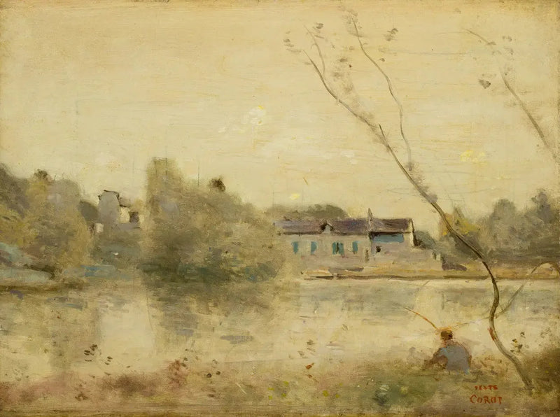 Ville-d'Avray. Staw, małe pochylone drzewa na pierwszym planie - Jean-Baptiste Camille Corot