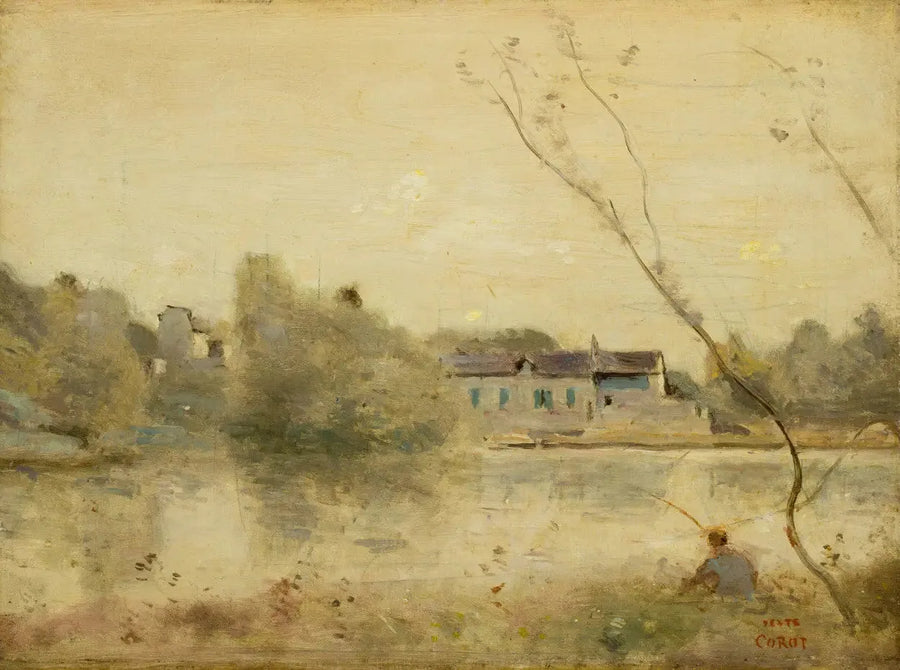 Ville-d'Avray. Staw, małe pochylone drzewa na pierwszym planie - Jean-Baptiste Camille Corot