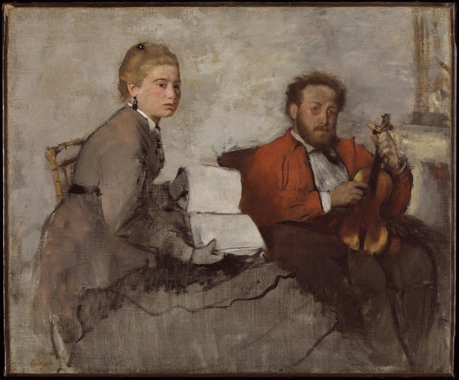 Skrzypek i młoda kobieta trzymająca zeszyt muzyczny) - Edgar Degas